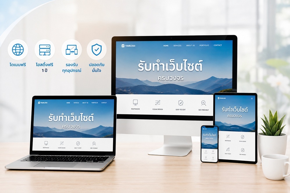 รับทำเว็บไซต์ครบวงจร เริ่มต้นเพียง 4,900 บาท ฟรีโดเมนและโฮสติ้ง 1 ปี