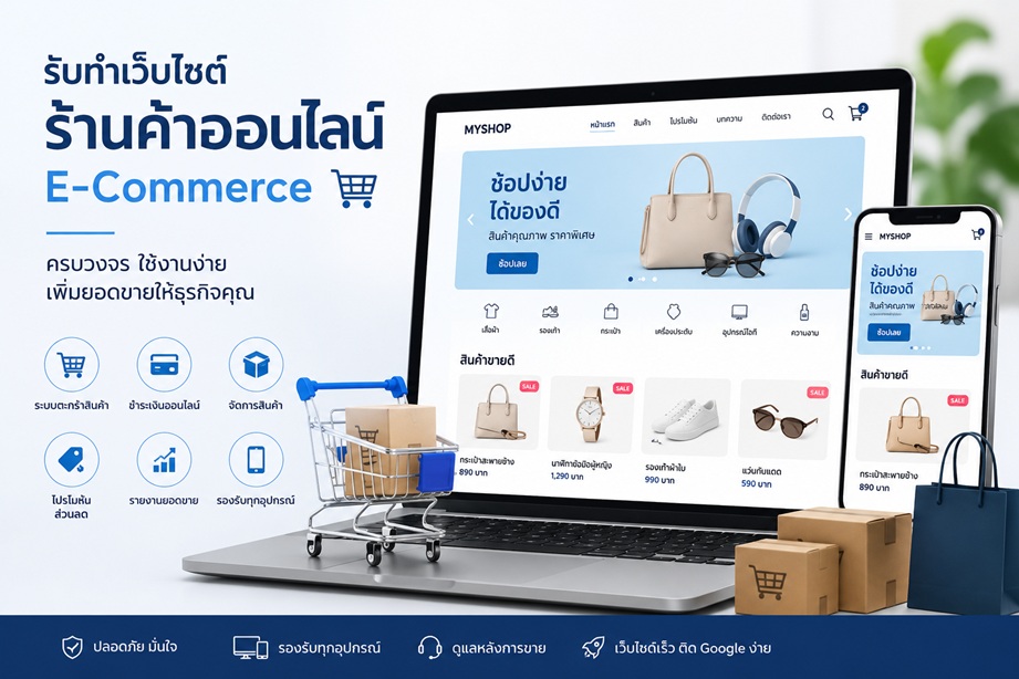 รับทำเว็บไซต์ร้านค้าออนไลน์ E-Commerce ระบบตะกร้าสินค้าและชำระเงินออนไลน์